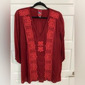 Johnny Was Red Embroidered Blouse